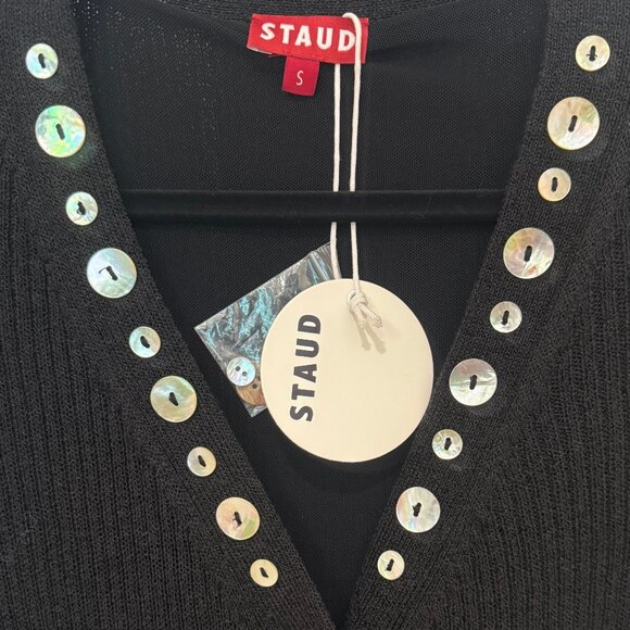 STAUD NEREUS MOTHER OF PEARL BUTTONS RIBBED SWEATER DRESS NEW WITH TAGS (NWT) - Picture 5 of 11